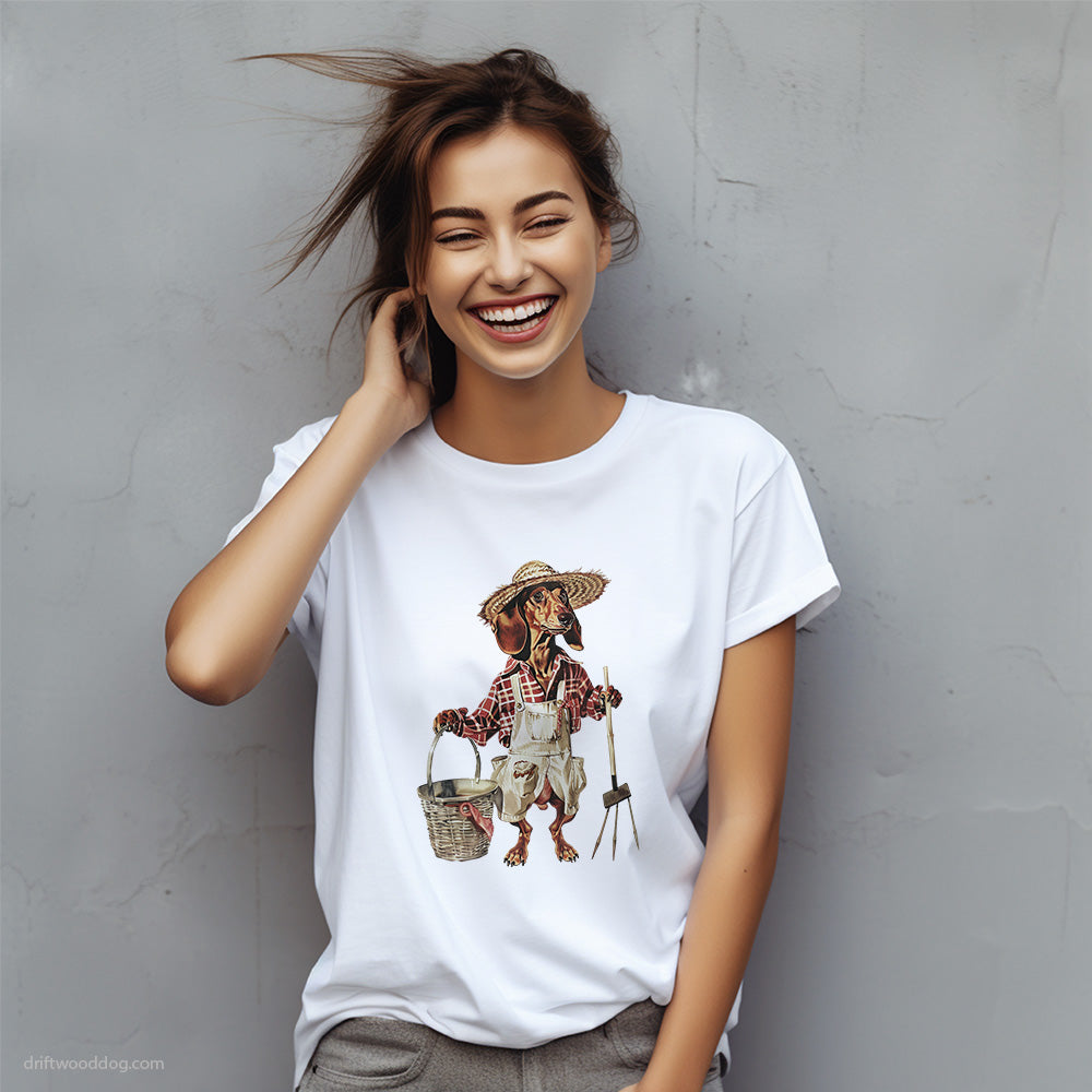 Dachshund Dressed as a Farmer T-Shirt – Custom Dog T-Shirts for Women