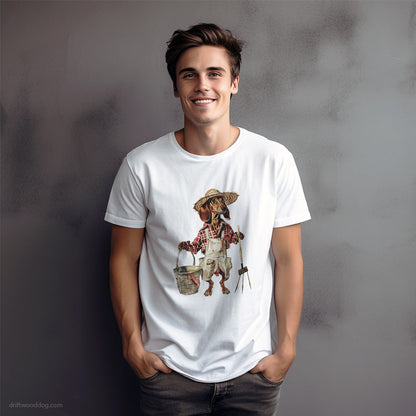 Dachshund Dressed as a Farmer T-Shirt – Dog Graphic Tee for Men