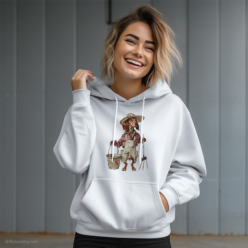 Dachshund Dressed as a Farmer Hoodie – Dog Graphic Hoodie for Women