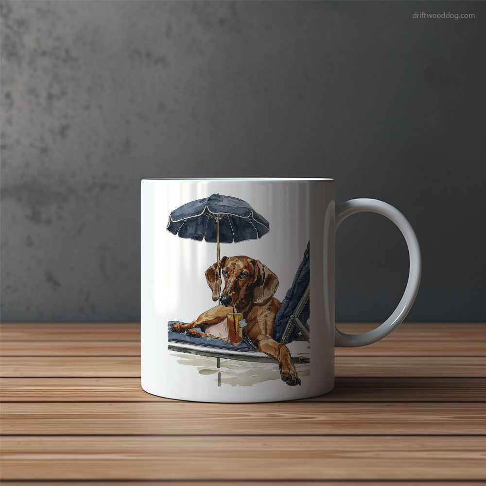 Dachshund Lying on a Sun Lounger Mug – Funny Dog Coffee Mugs | Quirky Canine Drinkware