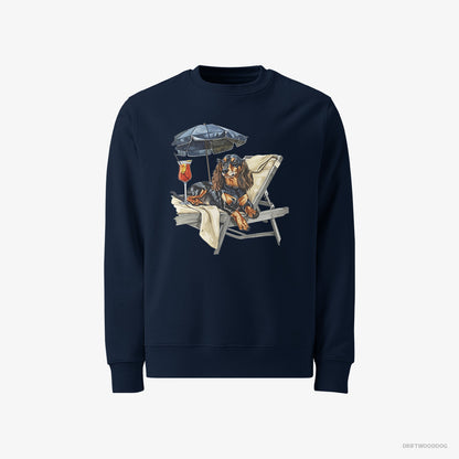 Dachshund Relaxing on a Patio Lounger with a Cocktail Navy Sweatshirt