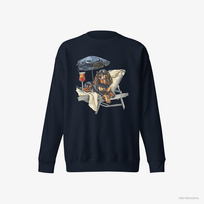 Dachshund Relaxing on a Patio Lounger with a Cocktail Navy Sweatshirt