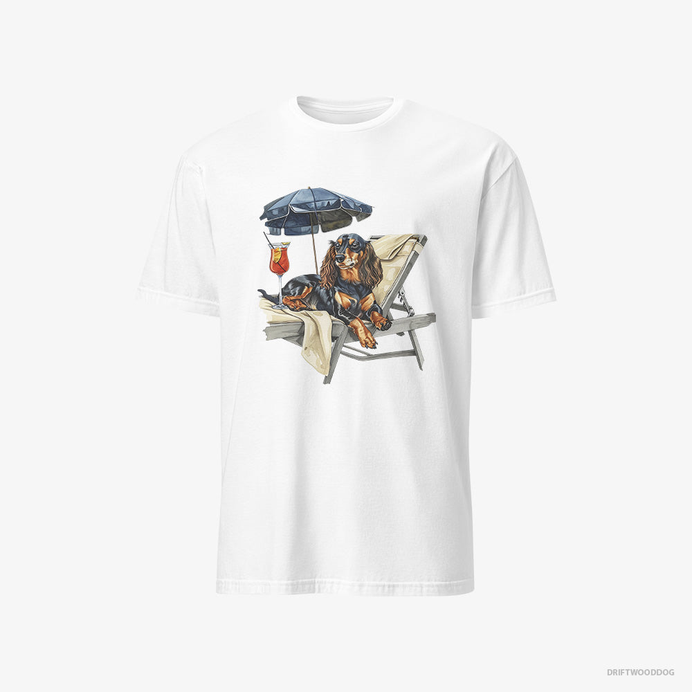 Black Dachshund Relaxing on a Patio Lounger with a Cocktail – Men's T-Shirt White – Classic