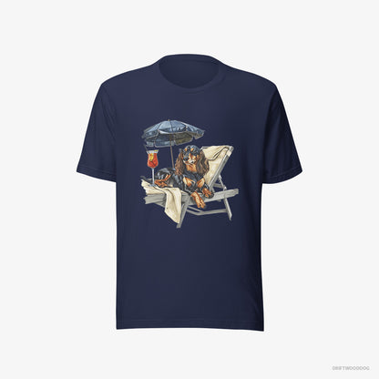 Dachshund Relaxing on a Patio Lounger with a Cocktail Navy T-Shirt