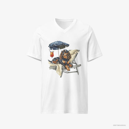 Dachshund Relaxing on a Patio Lounger with a Cocktail White T-Shirt