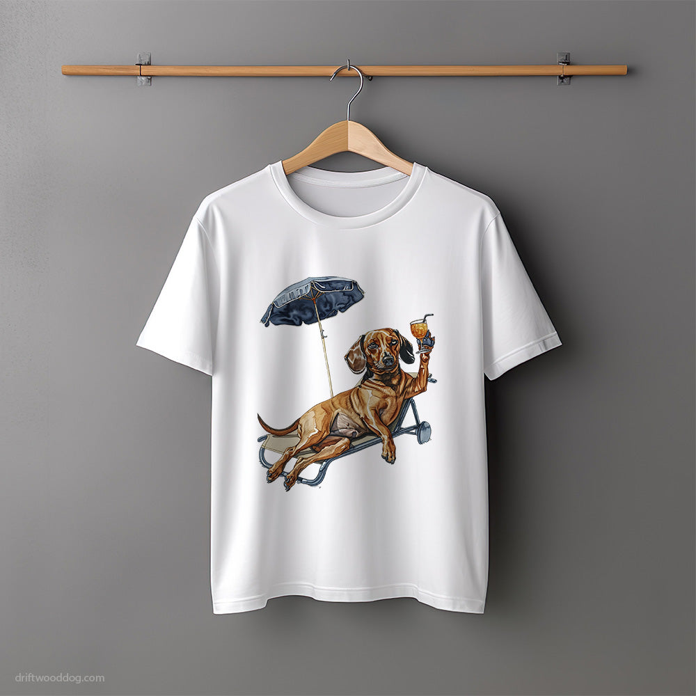 Dachshund Resting on a Beach Chair T-Shirt – Unisex Tee for Dog Lovers