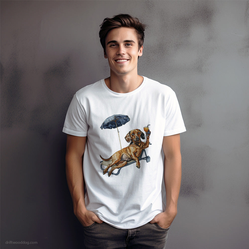 Dachshund Resting on a Beach Chair T-Shirt – Dog Graphic Tee for Men