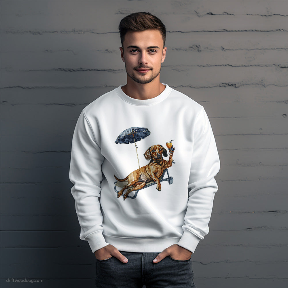 Dachshund Resting on a Beach Chair Sweatshirt – Unique Dog Sweatshirt for Men