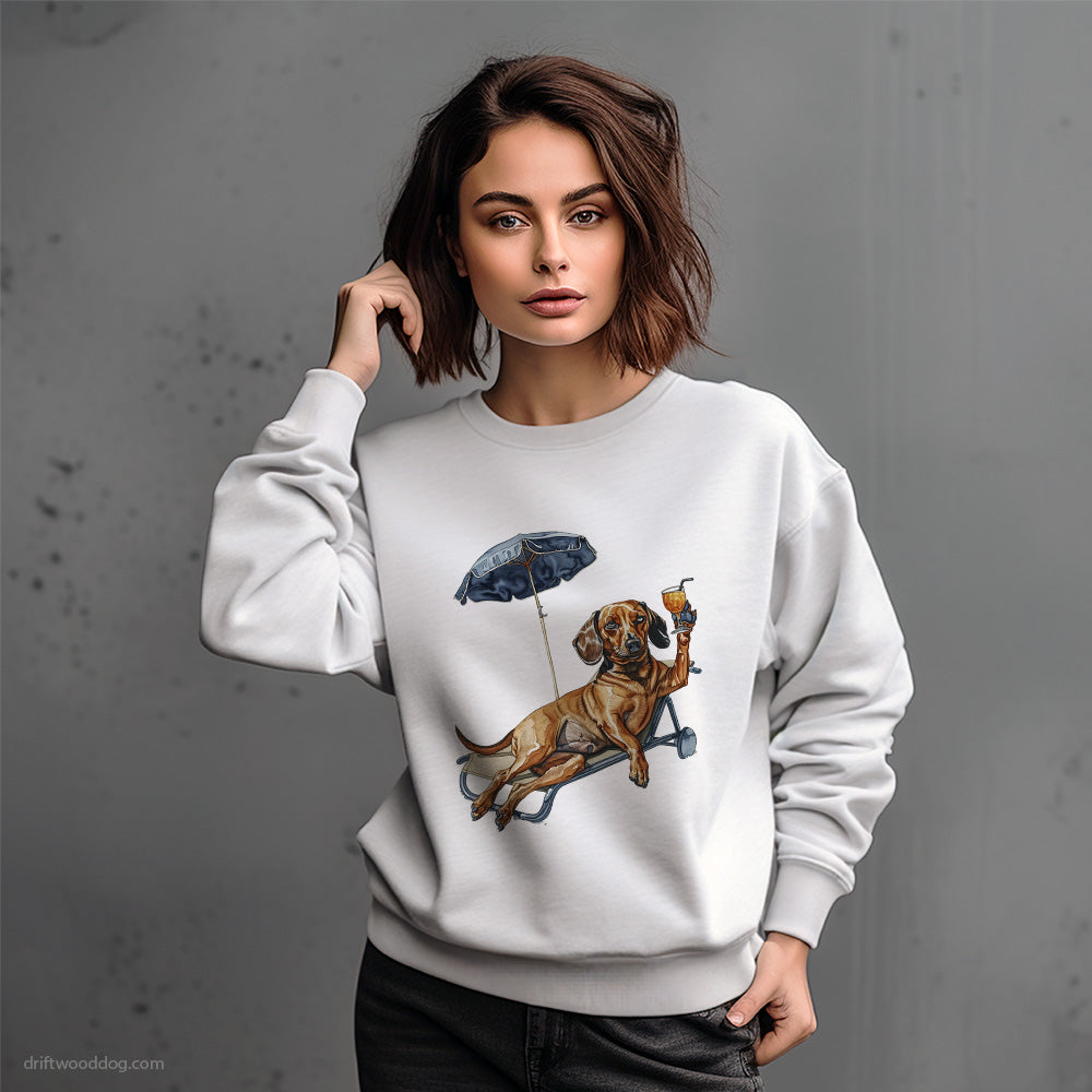 Dachshund Resting on a Beach Chair Sweatshirt – Dog-Themed Gifts for Dog Lovers