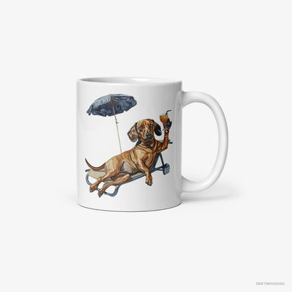 Dachshund Resting on a Beach Chair White Mug