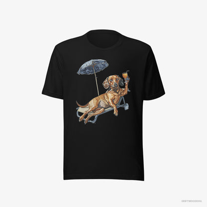 Dachshund Resting on a Beach Chair Black T-Shirt