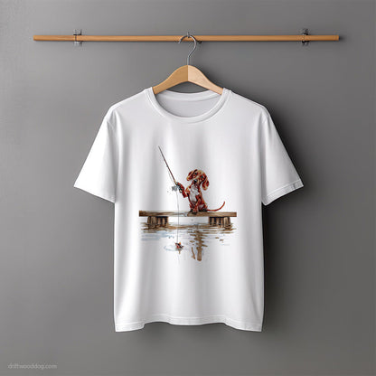 Little Dachshund with a Fishing Rod T-Shirt – Unisex Tee for Dog Lovers