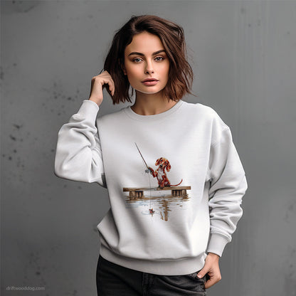 Little Dachshund with a Fishing Rod Sweatshirt – Dog-Themed Gifts for Dog Lovers