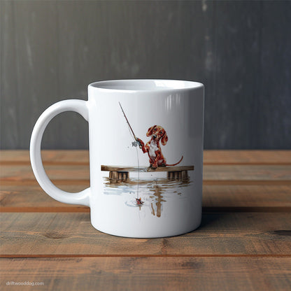 Little Dachshund with a Fishing Rod Mug – Cute Dog-Themed Mugs | Perfect Gifts for Dog Lovers