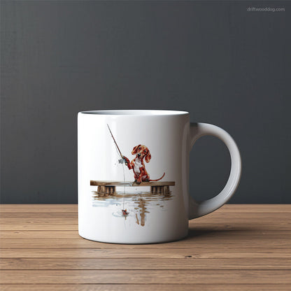 Little Dachshund with a Fishing Rod Mug – Custom Dog Mugs | Personalized Pet Mugs