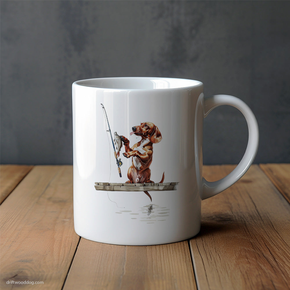 Dachshund Fishing with a Rod Mug – Unique Dog Cups | Dog-Themed Mugs