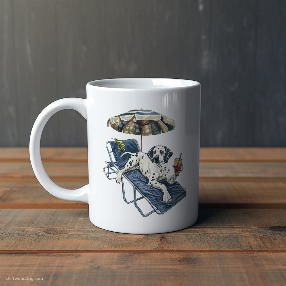 Dalmatian Lying on a Sun Lounger with a Cocktail Mug – Cute Dog-Themed Mugs | Perfect Gifts for Dog Lovers