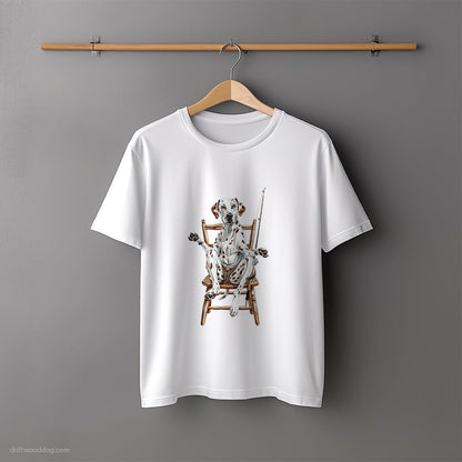 Funny Dalmatian with a Fishing Rod T-Shirt – Unisex Tee for Dog Lovers