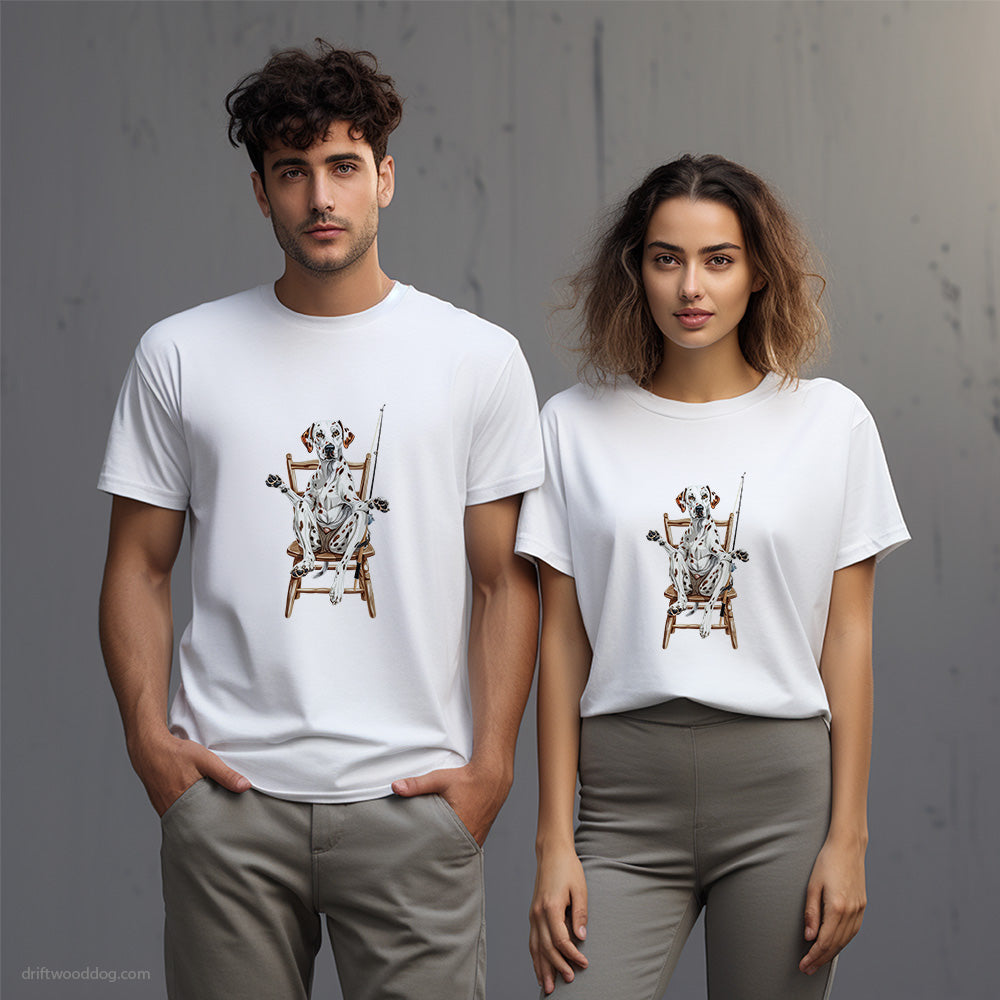 Funny Dalmatian with a Fishing Rod T-Shirt – Unisex T-Shirt for Dog Lovers 