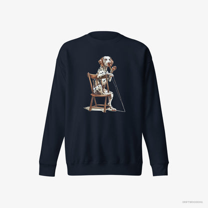 Dalmatian Sweatshirt – Men Navy Sweatshirt Eco-Friendly – Ready for Fishing (on White Background)