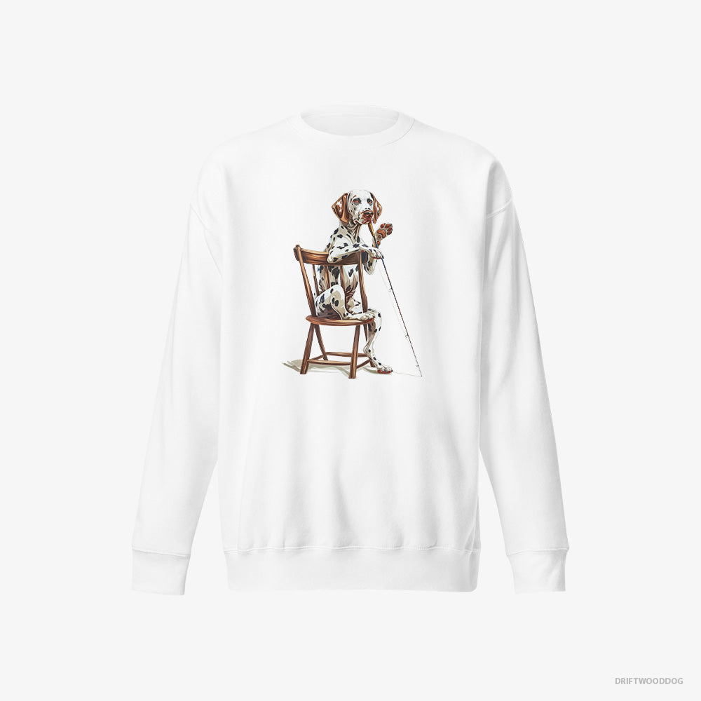 Dalmatian Sweatshirt – Men White Sweatshirt Eco-Friendly – Ready for Fishing (on White Background)