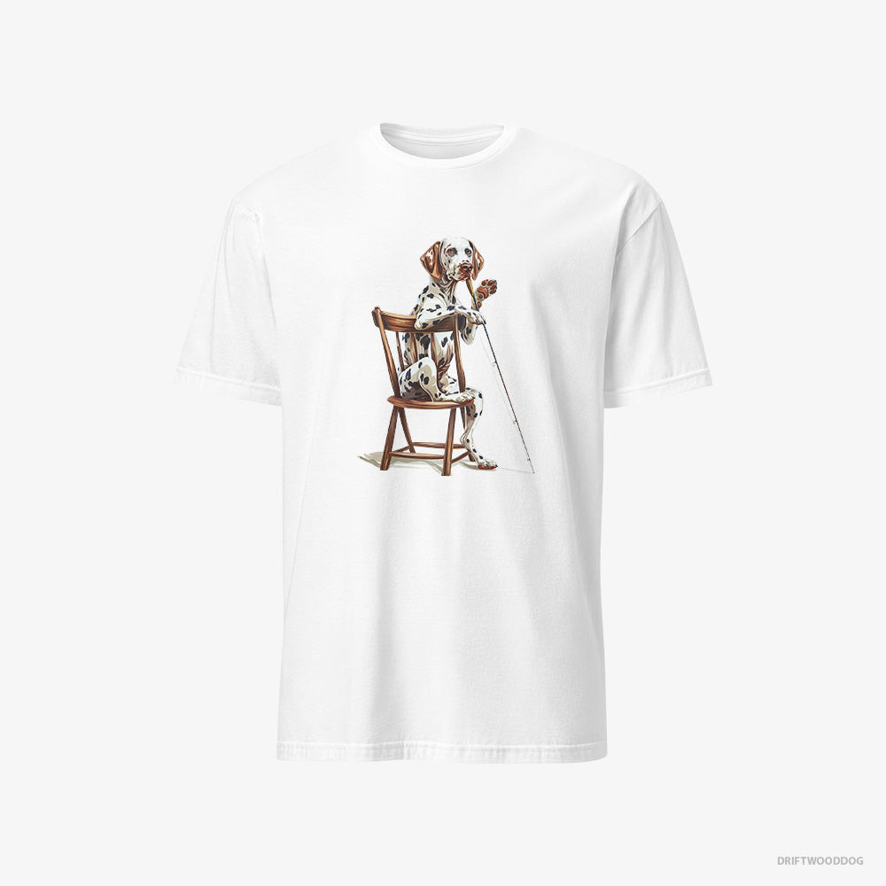 Dalmatian T-Shirt – Men White T-Shirt Classic – Ready for Fishing (on White Background)