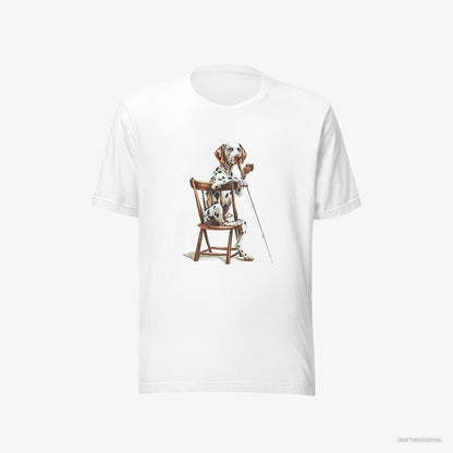 Dalmatian T-Shirt – Women White T-Shirt Eco-Friendly – Ready for Fishing (on White Background)