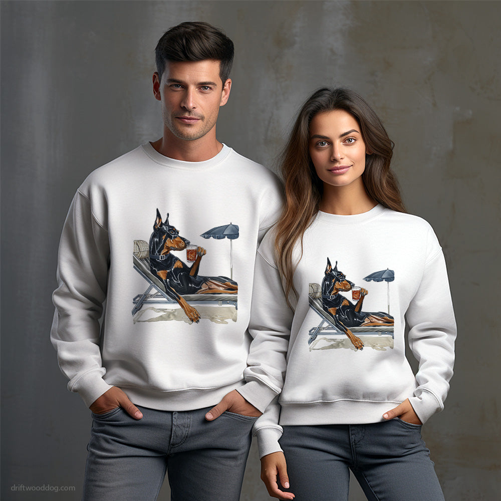 Dobermann Lying on a Sun Lounger with a Cocktail Sweatshirt – Unisex Sweatshirt for Dog Owners