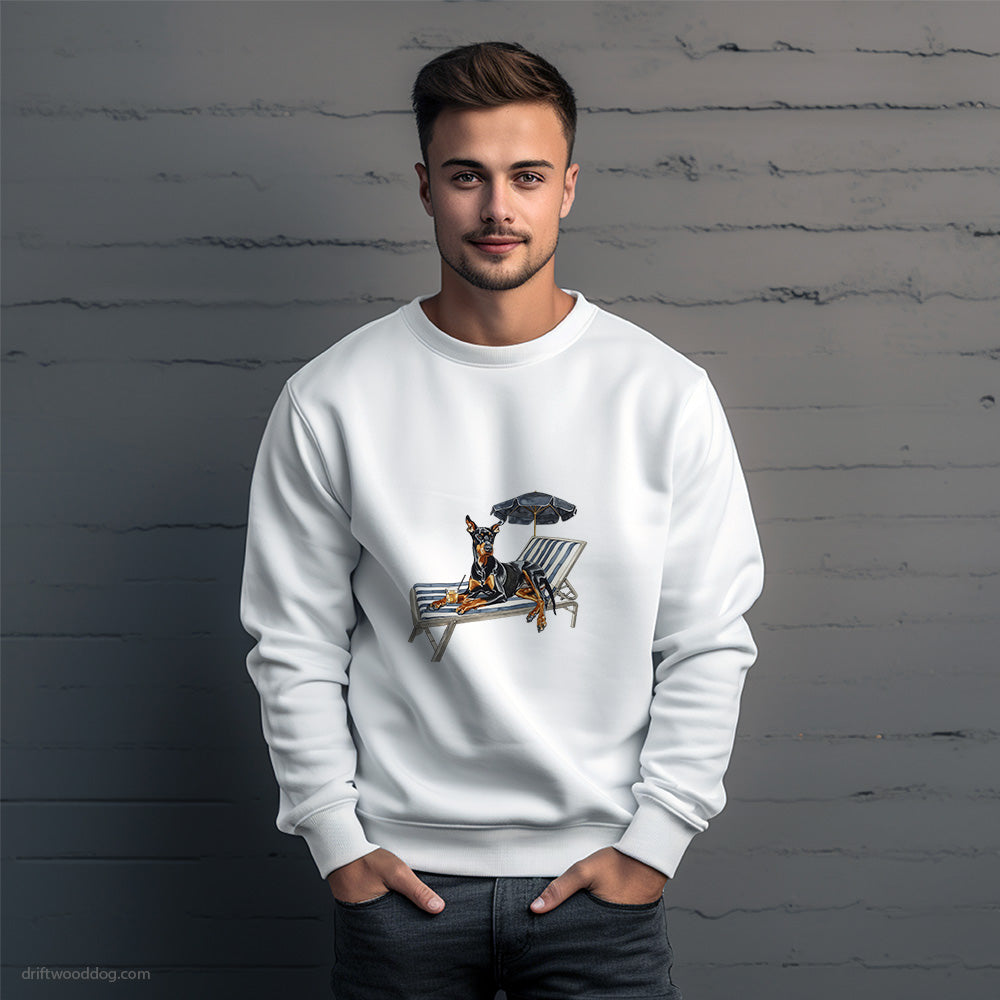 Dobermann Relaxing on a Sunbed Sweatshirt – Unique Dog Sweatshirt for Men