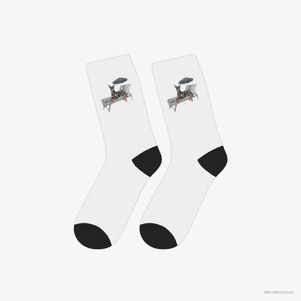 Dobermann Relaxing on a Sunbed – Socks White – Classic