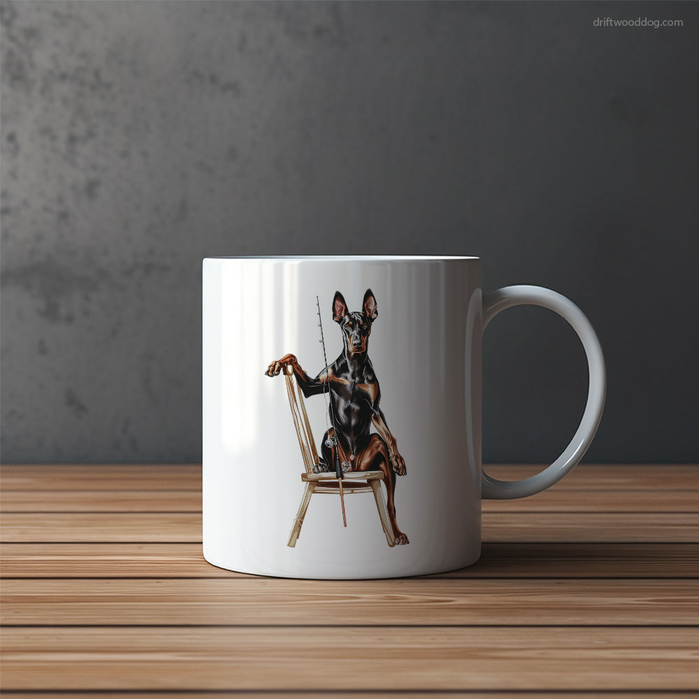 Dobermann Fishing with a Rod Mug – Funny Dog Coffee Mugs | Quirky Canine Drinkware