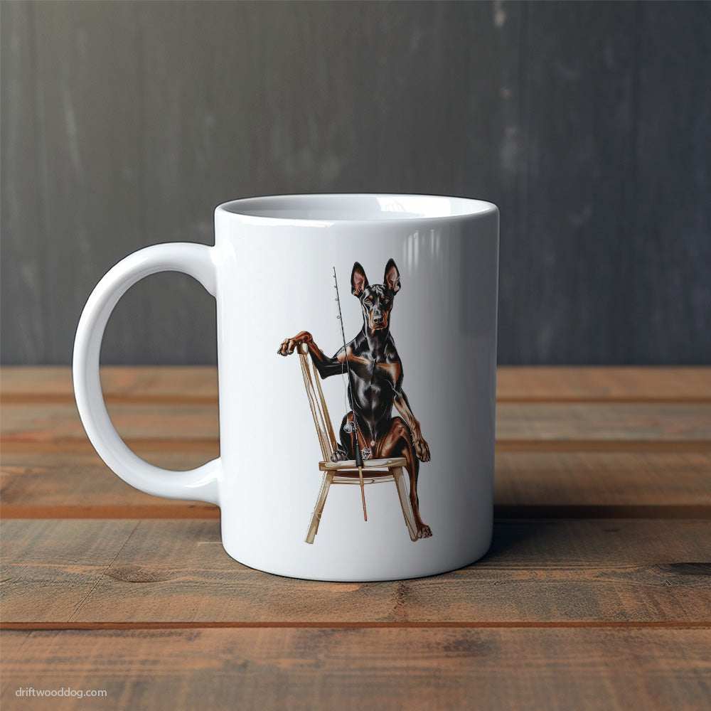 Dobermann Fishing with a Rod Mug – Cute Dog-Themed Mugs | Perfect Gifts for Dog Lovers