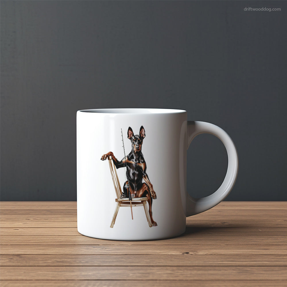 Dobermann Fishing with a Rod Mug – Custom Dog Mugs | Personalized Pet Mugs