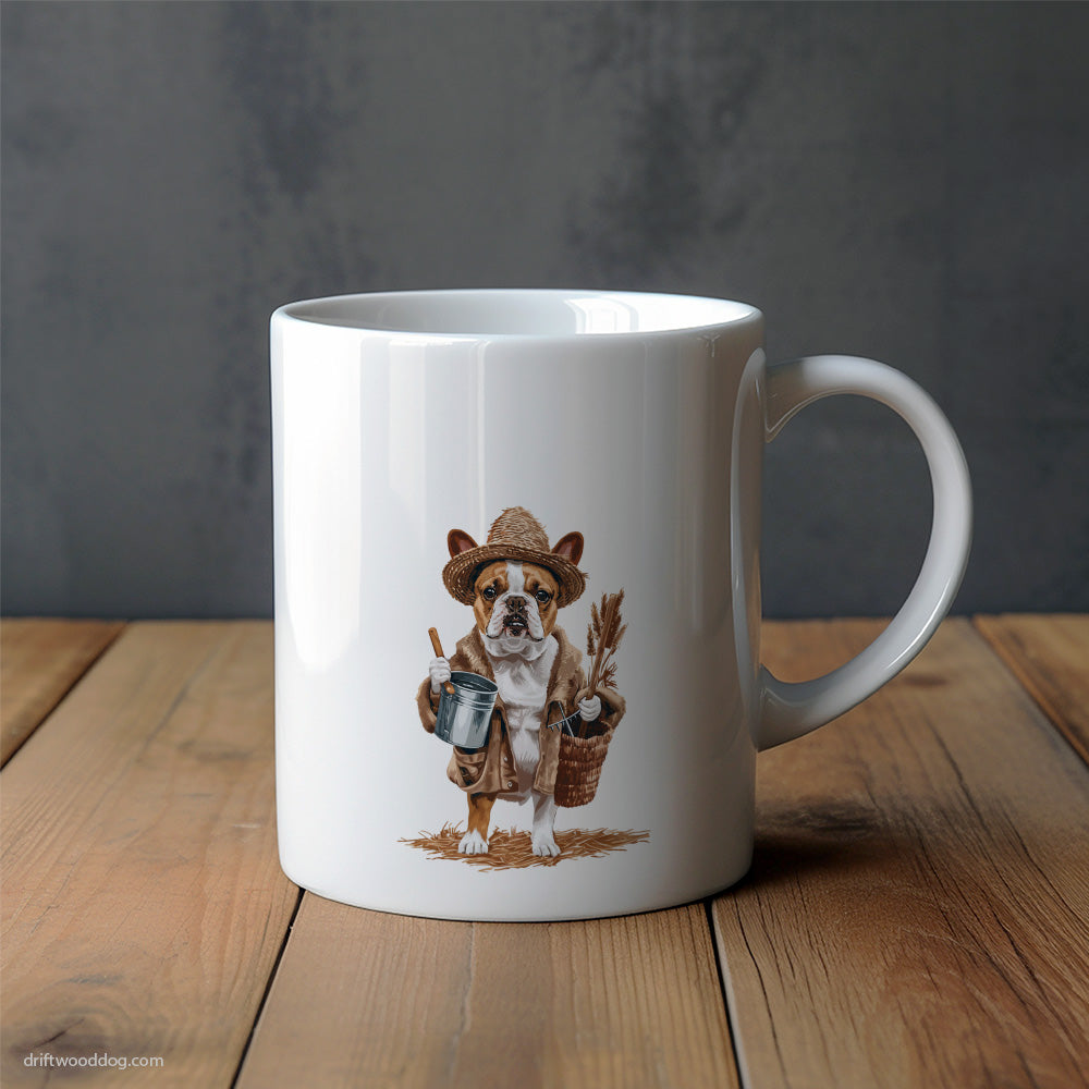 French Bulldog Dressed as a Farmer Mug – Unique Dog Cups | Dog-Themed Mugs