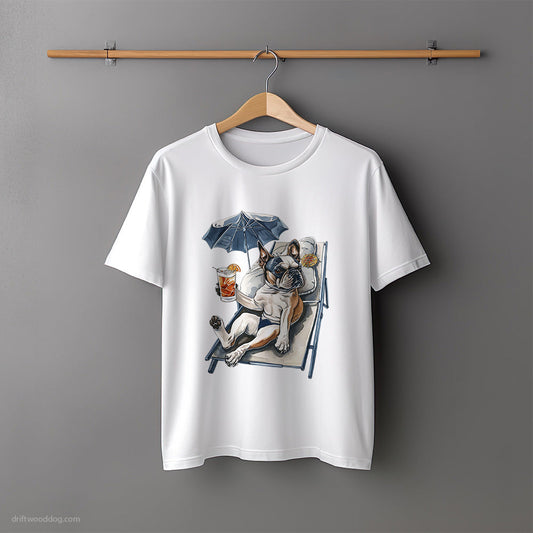 French Bulldog Lying on a Sun Lounger with a Cocktail T-Shirt – Unisex Tee for Dog Lovers