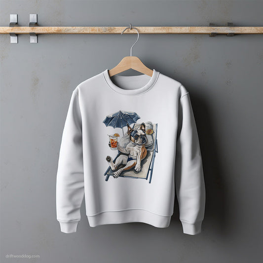 French Bulldog Lying on a Sun Lounger with a Cocktail Sweatshirt – Unisex Sweatshirt for Dog Lovers