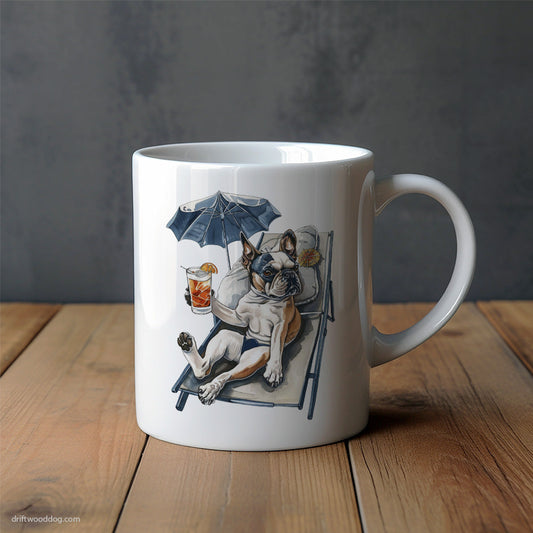 French Bulldog Lying on a Sun Lounger with a Cocktail Mug – Unique Dog Cups | Dog-Themed Mugs