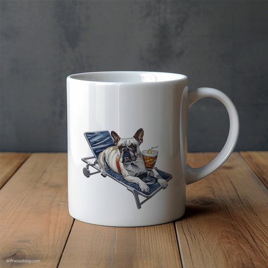 French Bulldog Relaxing on a Sunbed Mug – Unique Dog Cups | Dog-Themed Mugs