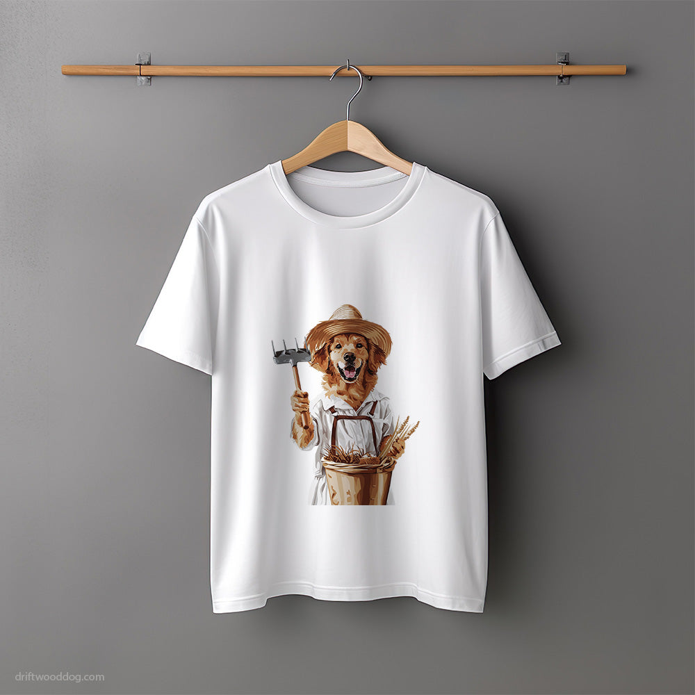 Golden Retriever Dressed as a Farmer T-Shirt – Unisex Tee for Dog Lovers