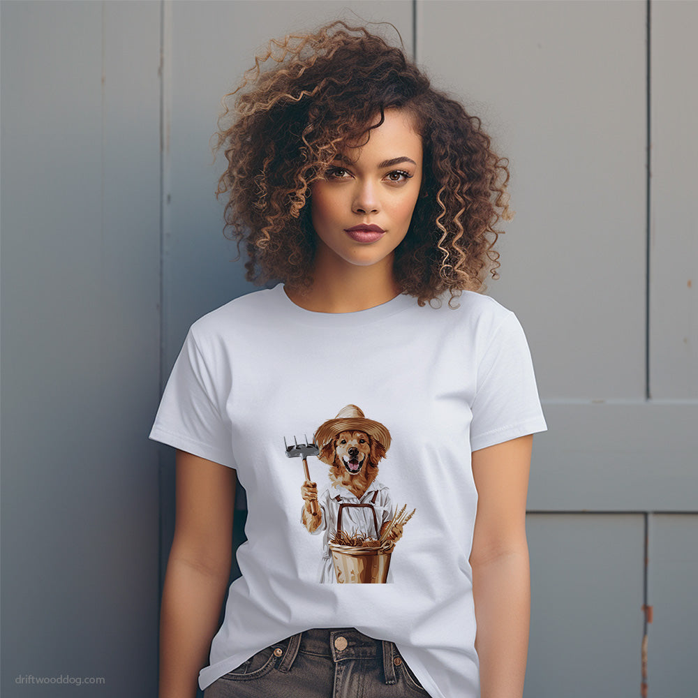 Golden Retriever Dressed as a Farmer T-Shirt – Dog T-Shirt for Women