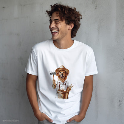 Golden Retriever Dressed as a Farmer T-Shirt – Dog T-Shirt for Men