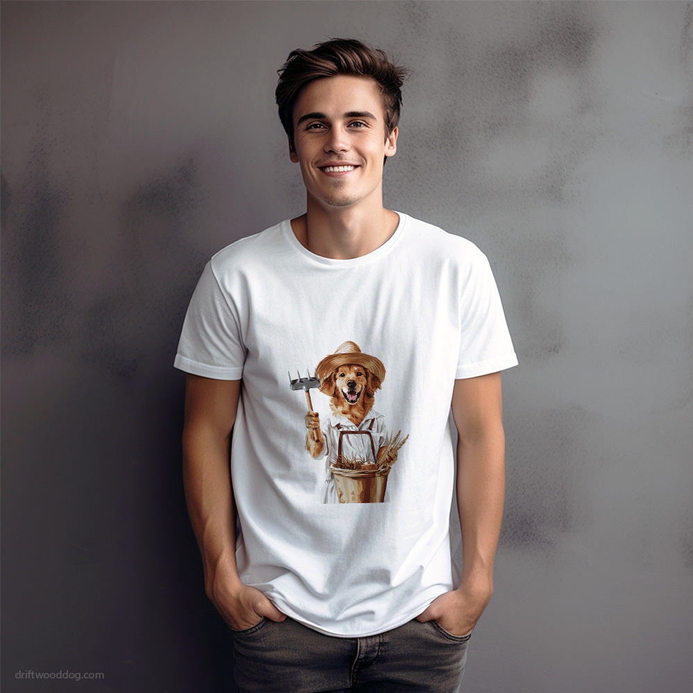 Golden Retriever Dressed as a Farmer T-Shirt – Dog Graphic Tee for Men