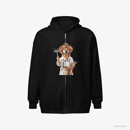 Golden Retriever Dressed as a Farmer Black Hoodie