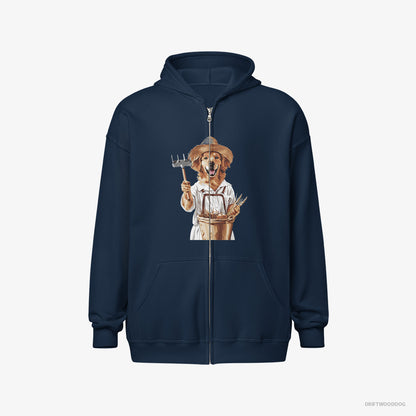 Golden Retriever Dressed as a Farmer Navy Hoodie