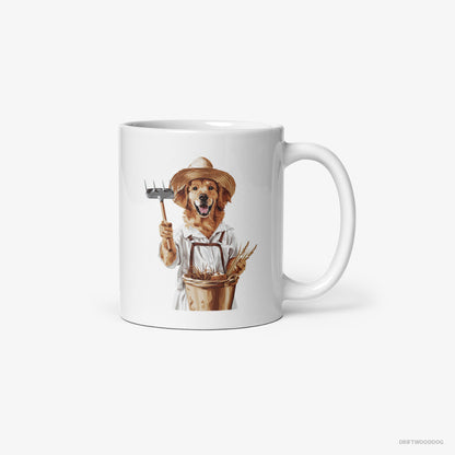 Golden Retriever Dressed as a Farmer White Mug