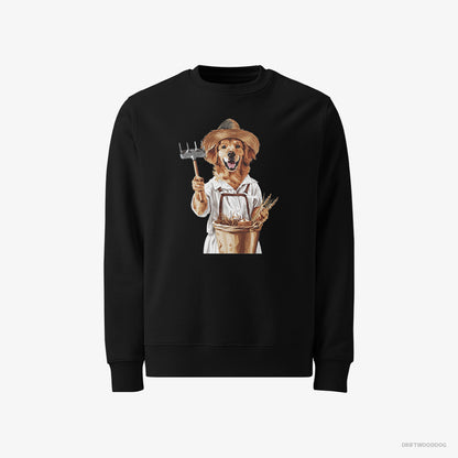 Golden Retriever Sweatshirt – Men Black Sweatshirt Classic – Dressed as a Farmer (on White Background)