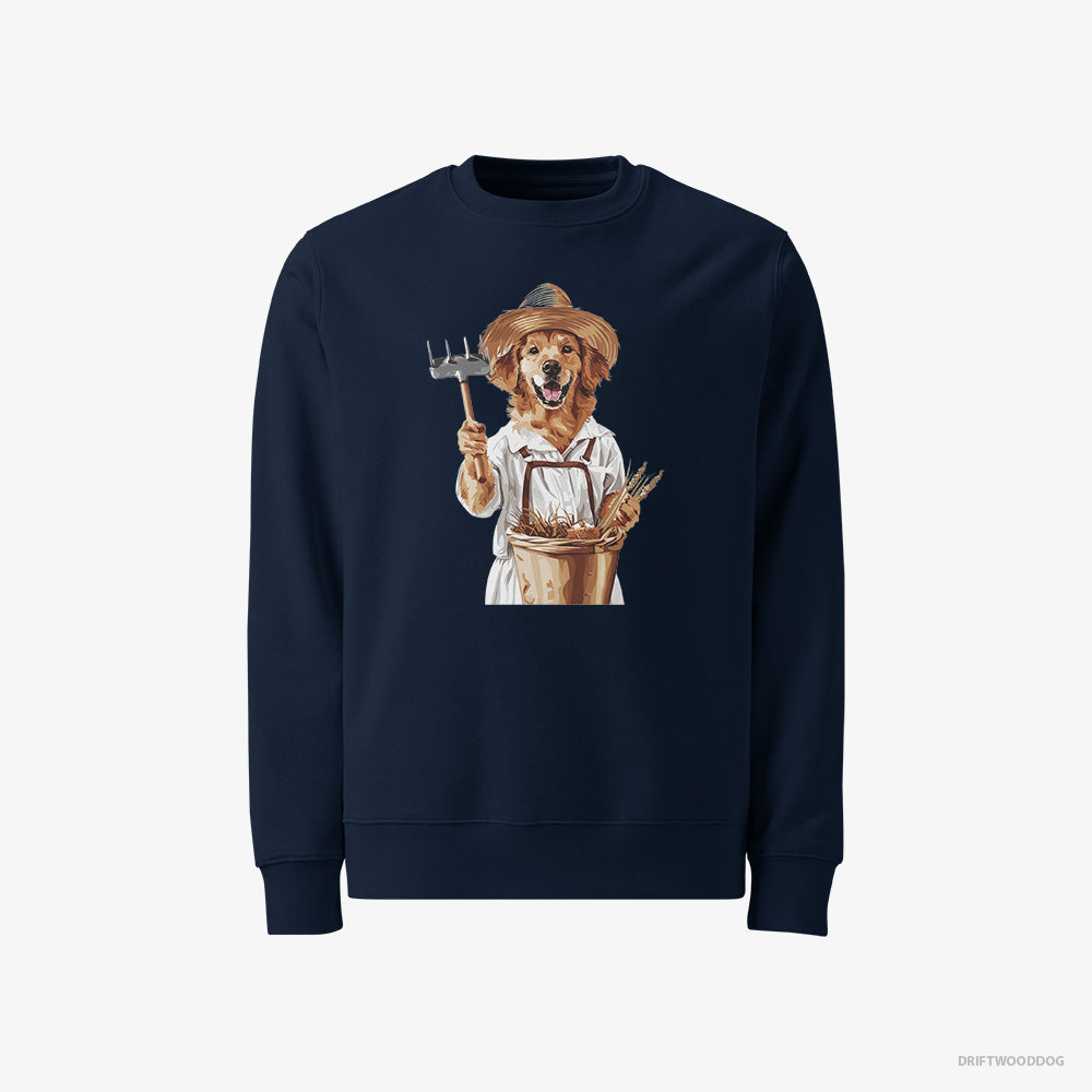 Golden Retriever Sweatshirt – Women Navy Sweatshirt Classic – Dressed as a Farmer (on White Background)