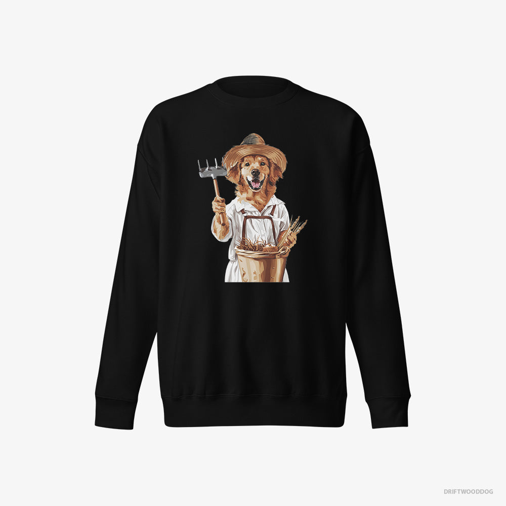 Golden Retriever Sweatshirt – Men Black Sweatshirt Eco-Friendly – Dressed as a Farmer (on White Background)