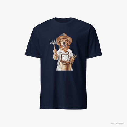 Golden Retriever T-Shirt – Men Navy T-Shirt Classic – Dressed as a Farmer (on White Background)