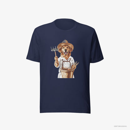 Golden Retriever Dressed as a Farmer Navy T-Shirt